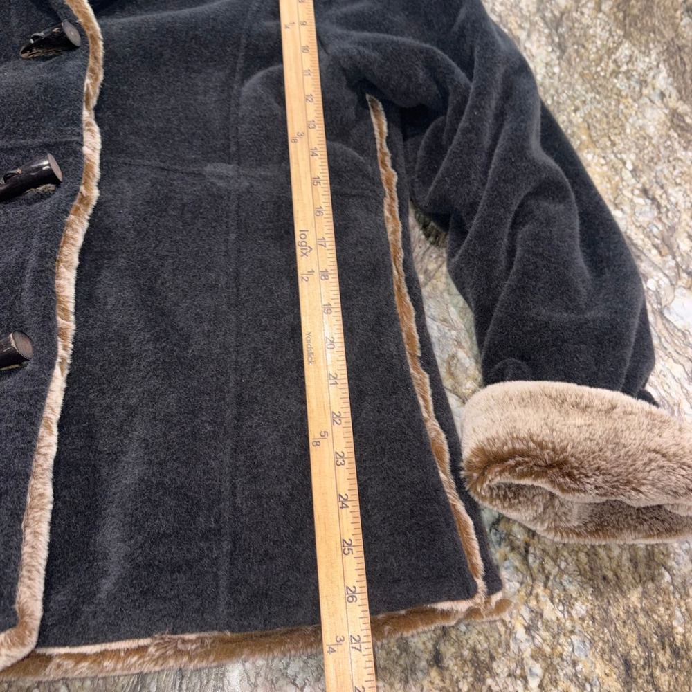 Vintage Toggle Coat Penny Lane Grey Faux Fur Trim Wool Blend Fjall - Picture 5 of 13
